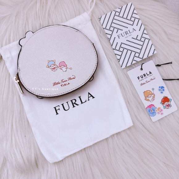 NWT Furla x Sanrio Little Twins Stars Kitty Toni Azzurro Coin Pouch Blue - Picture 2 of 7